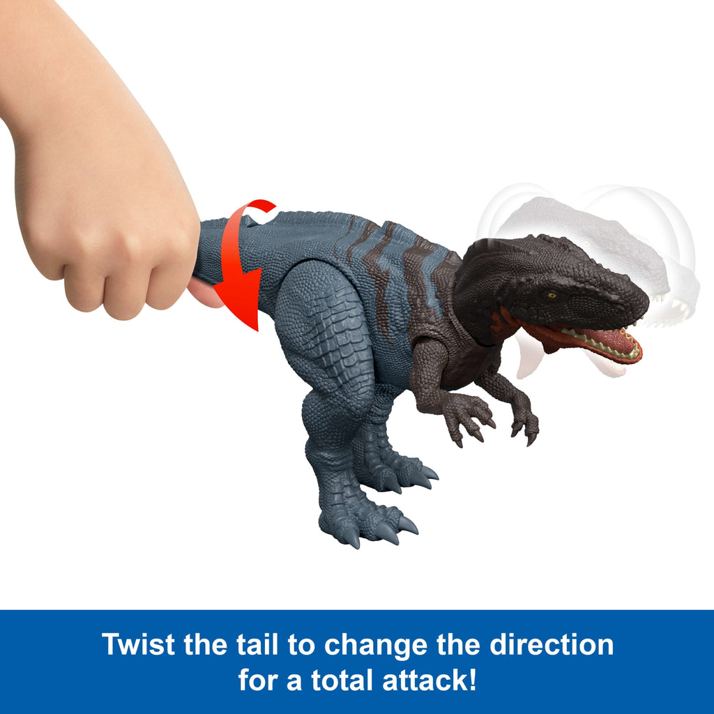 Jurassic World Rebirth Wild Roar Abelisaurus Dinosaur Toy, Tail Controlled Attack Chomp & Sound
