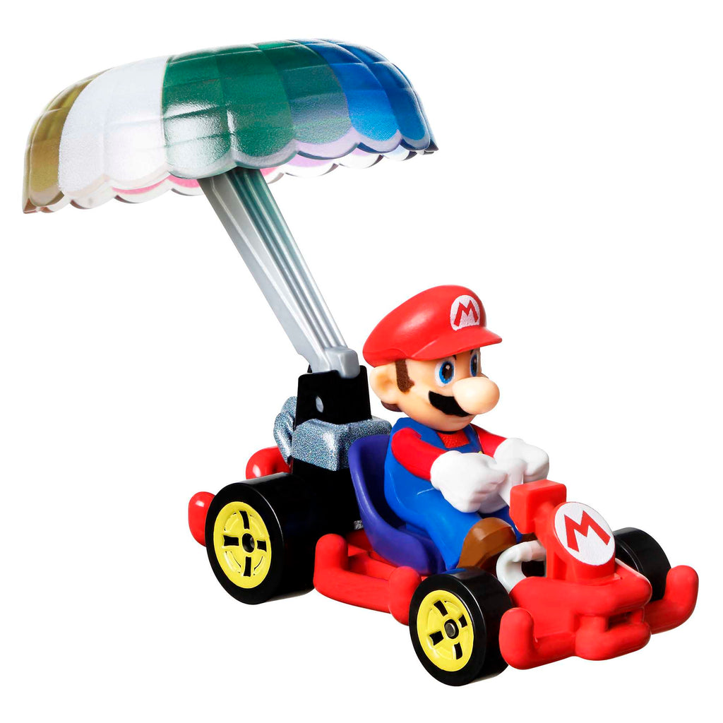 Hot Wheels Mario Kart Vehículo de Juguete Mario Pipe Frame con Paracaídas