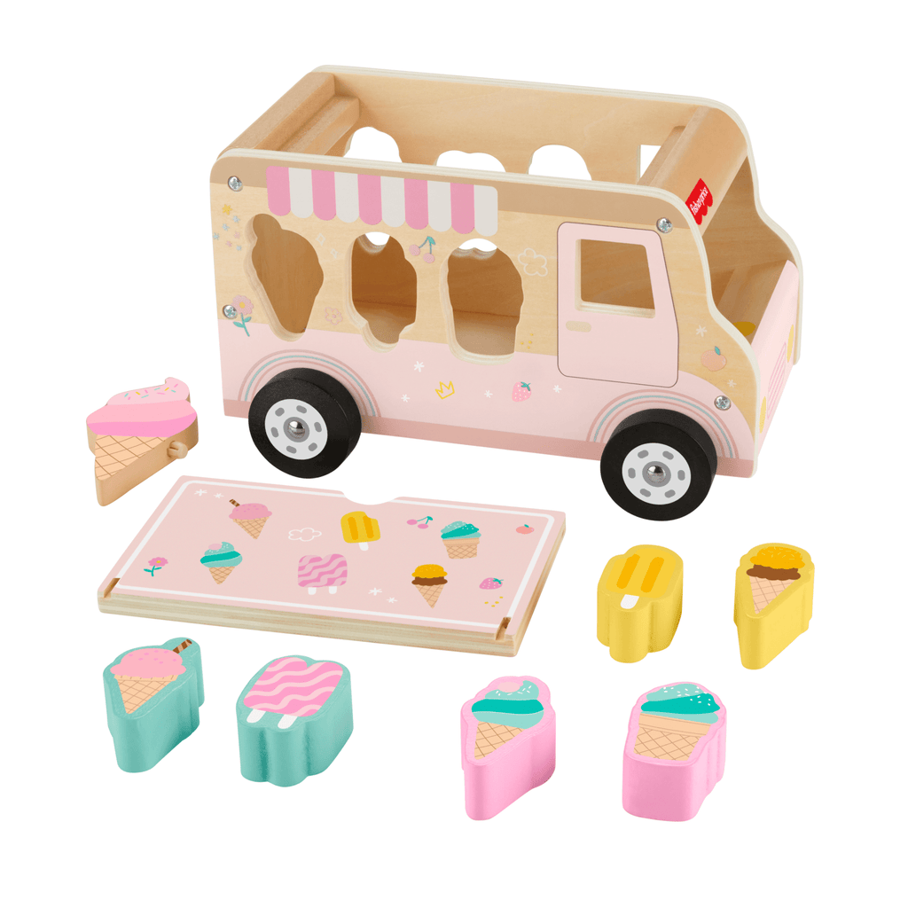 Fisher-Price Camion de Glaces Trieur de Formes en Bois, 8 Éléments