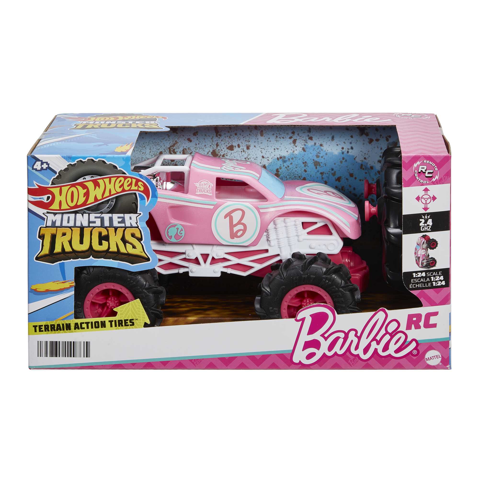 Hot Wheels Monster Trucks Vehículo a Control Remoto Barbie Escala 1:24