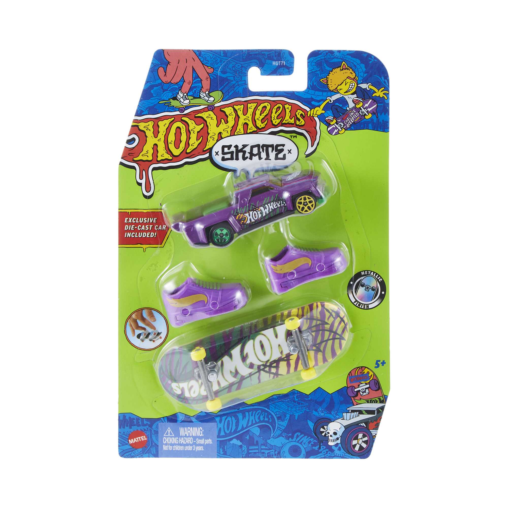 Hot Wheels Skate Vehículo de Juguete Patineta de Colección FELINE RISKY™ + SOLID MUSCLE™ con Diecast