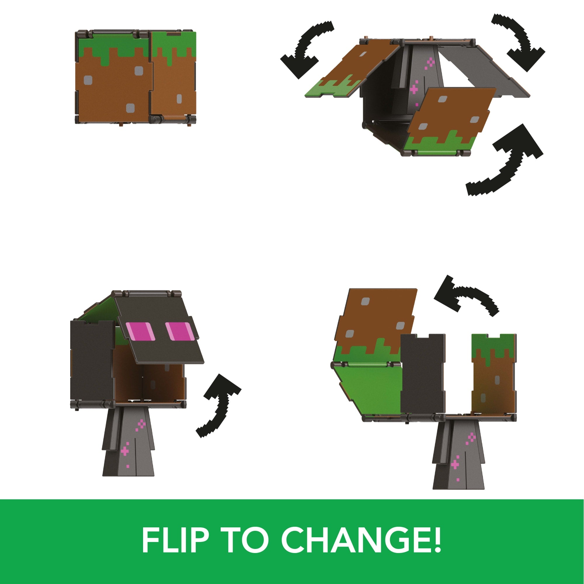 Minecraft Flippin’ Figs Figures Collection, 2-in-1 Fidget Play, 3.75-in Scale & Pixelated Design (Characters May Vary)