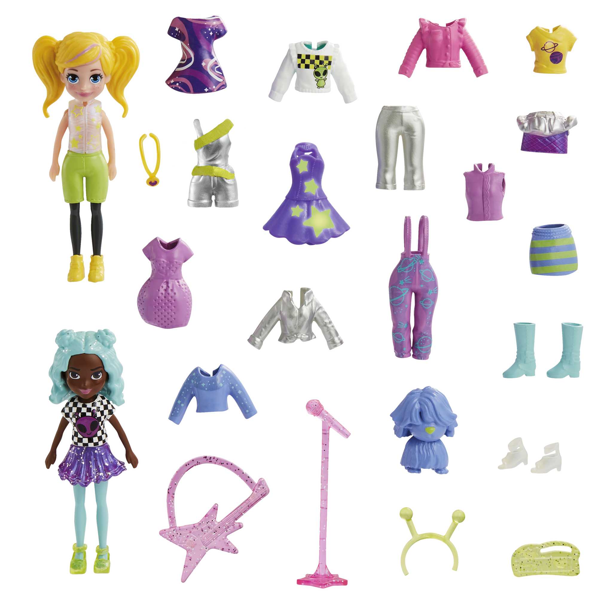 Polly Pocket 2 Dolls And 25 Accessories, Color-Change Seashine Mermaid Fashion Pack