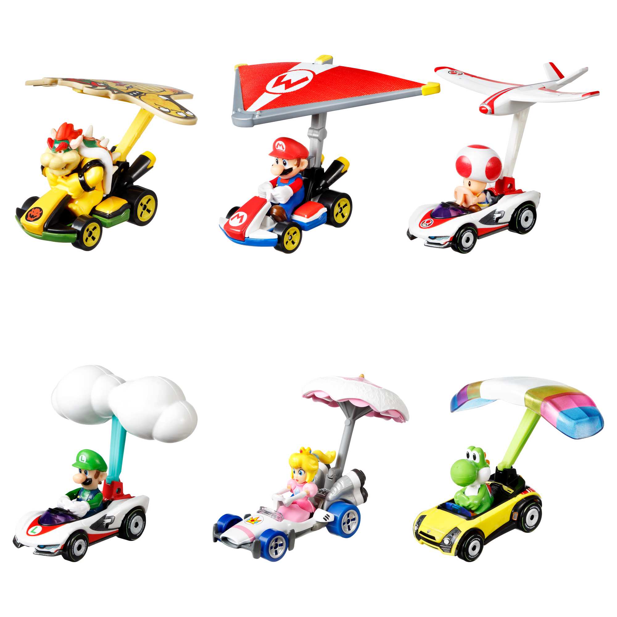 Hot Wheels Mario Kart Veículo de Brinquedo Toad P-Wing com Plane Glider
