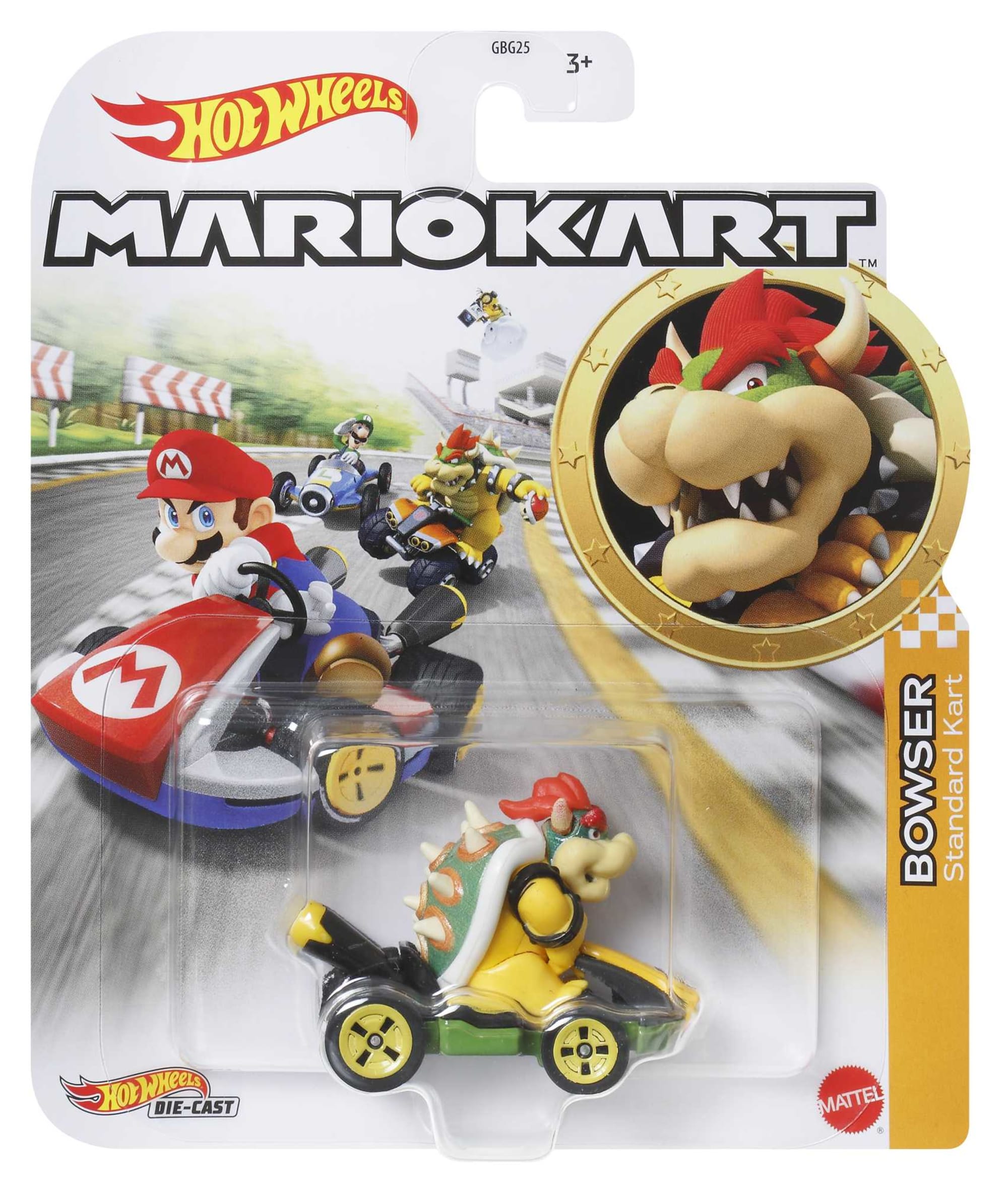 Hot Wheels Mario Kart Veículo de Brinquedo Kart Padrão Bowser
