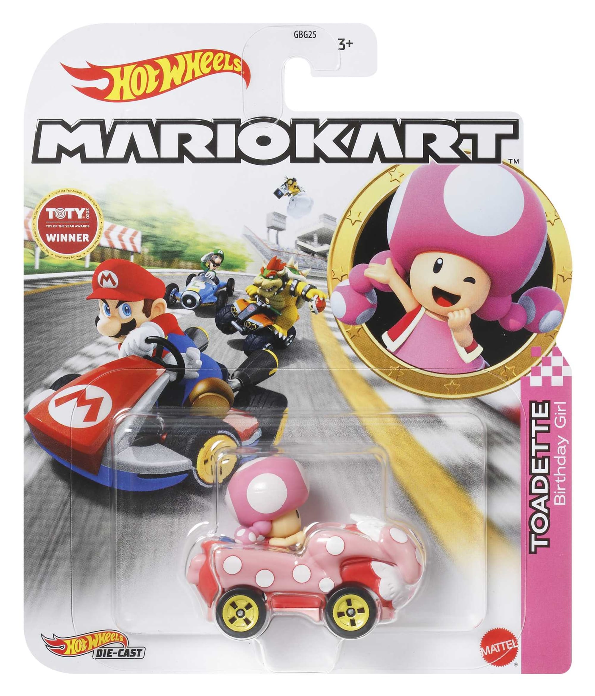 Hot Wheels Mario Kart Veículo de Brinquedo Toadette Birthday Girl