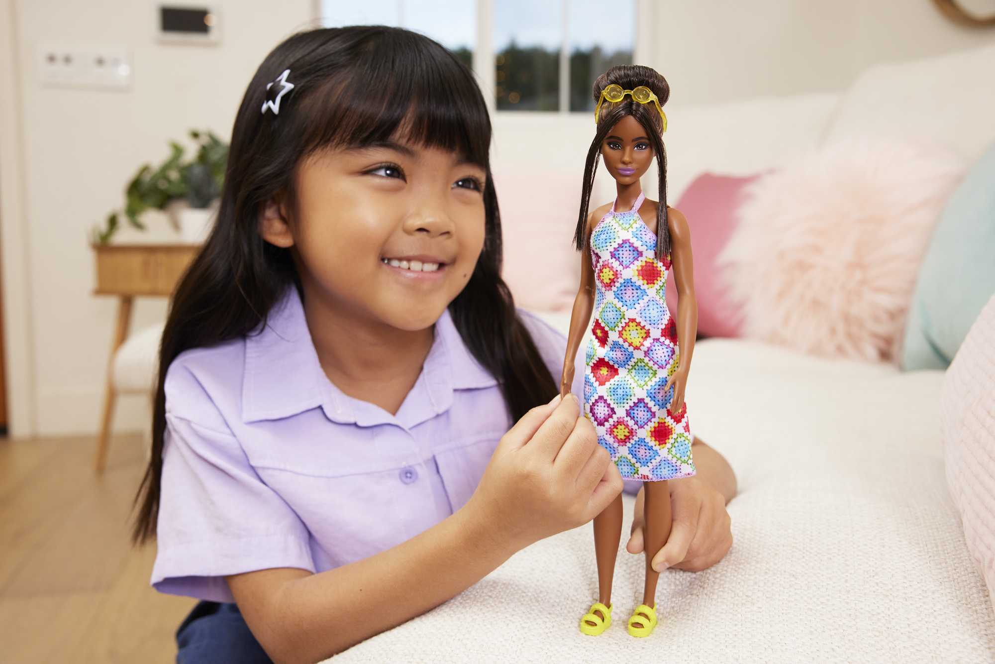 Barbie Fashionistas Doll #210 With Bun And Crochet Halter Dress